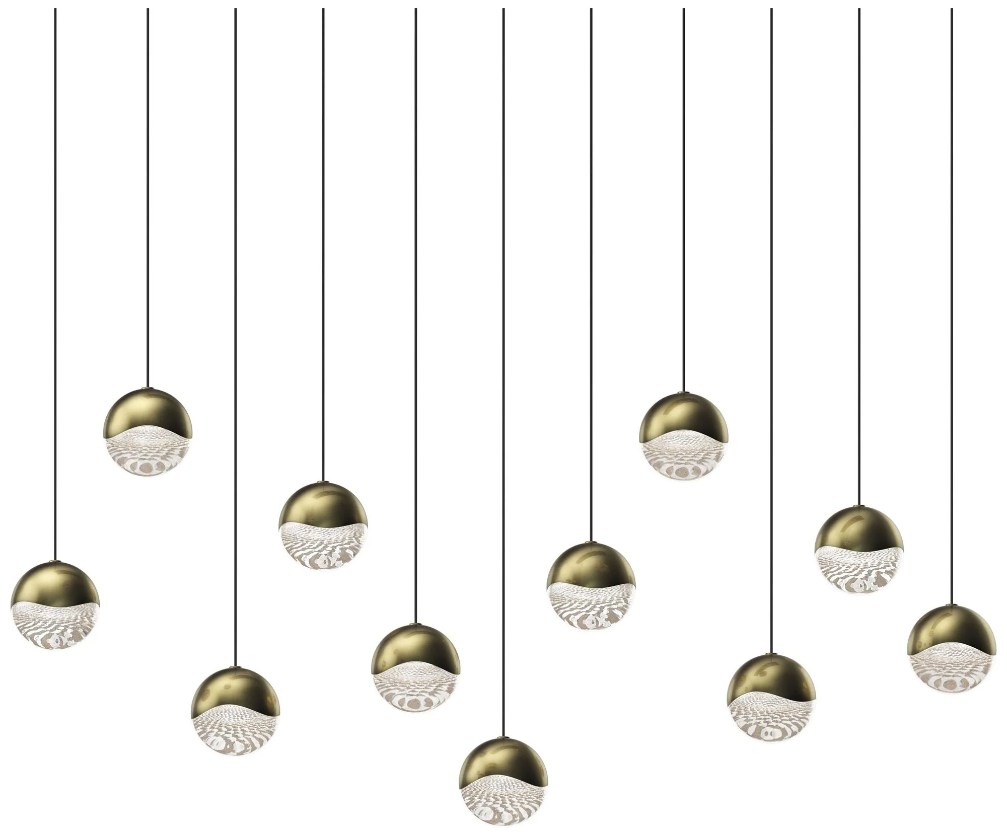 Grapes 37" Wide Rectangle 11-Light Brass LED Pendant - Image 1