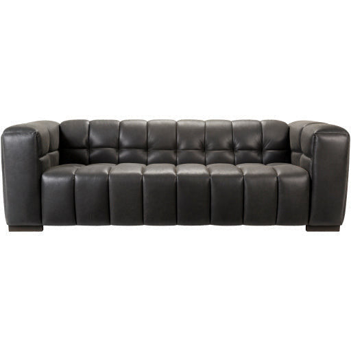 Surya Grenoble Modern Channeled Black Leather Sofa - Image 2