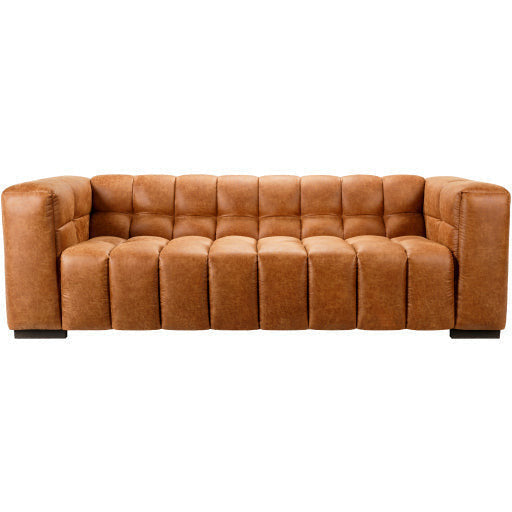 Surya Grenoble Modern Cognac Brown Bonded Leather Sofa - Image 2