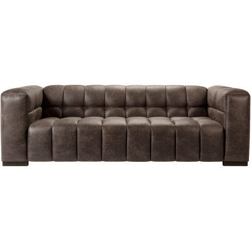 Surya Grenoble Modern Channeled Charcoal Grey Bonded Leather Sofa - Image 2