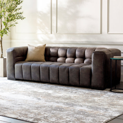 Surya Grenoble Modern Channeled Black Leather Sofa - Image 1