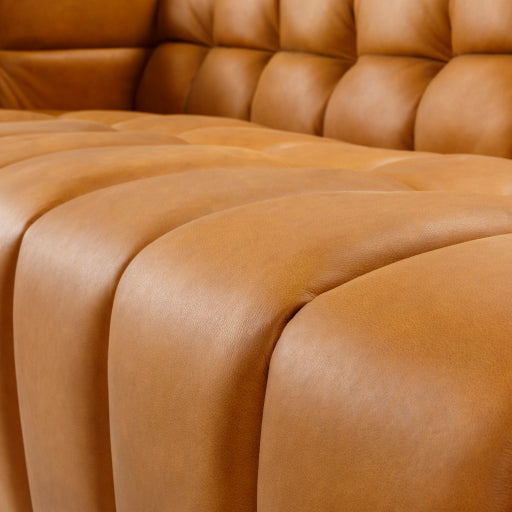 Surya Grenoble Modern Channeled Cognac Brown Leather Sofa - Image 3