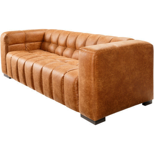 Surya Grenoble Modern Cognac Brown Bonded Leather Sofa - Image 3