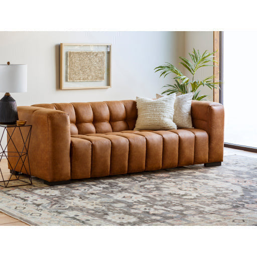 Surya Grenoble Modern Cognac Brown Bonded Leather Sofa - Image 1