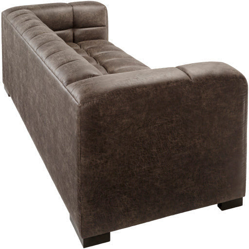 Surya Grenoble Modern Channeled Charcoal Grey Bonded Leather Sofa - Image 3
