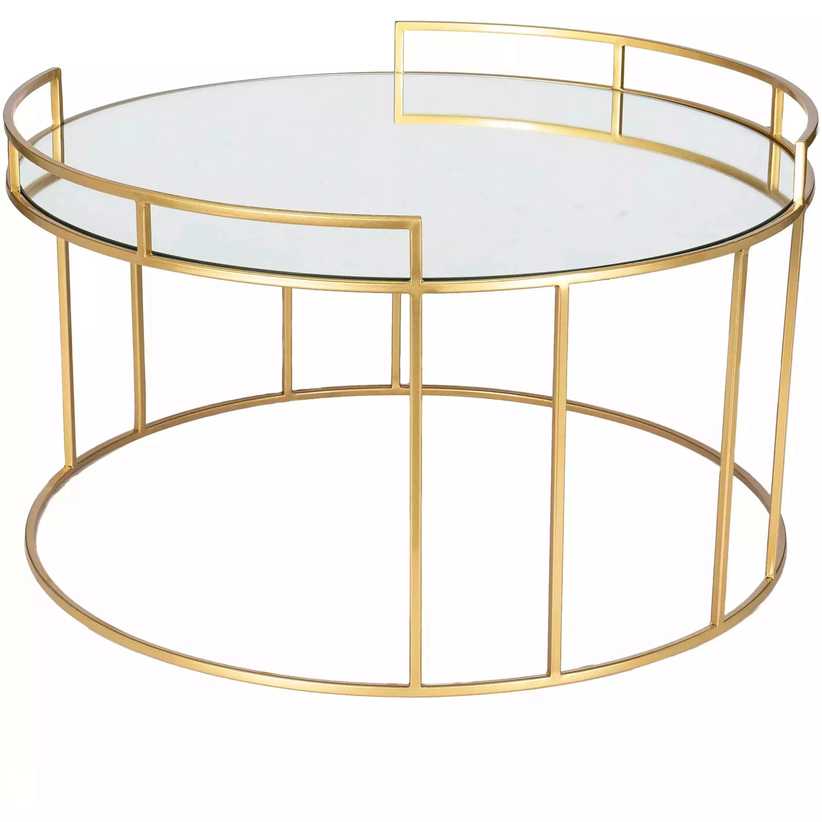 Surya Gossamer Modern Mirrored Glass With Metallic Gold Metal Base Round Coffee Table GSS-001 - Image 2