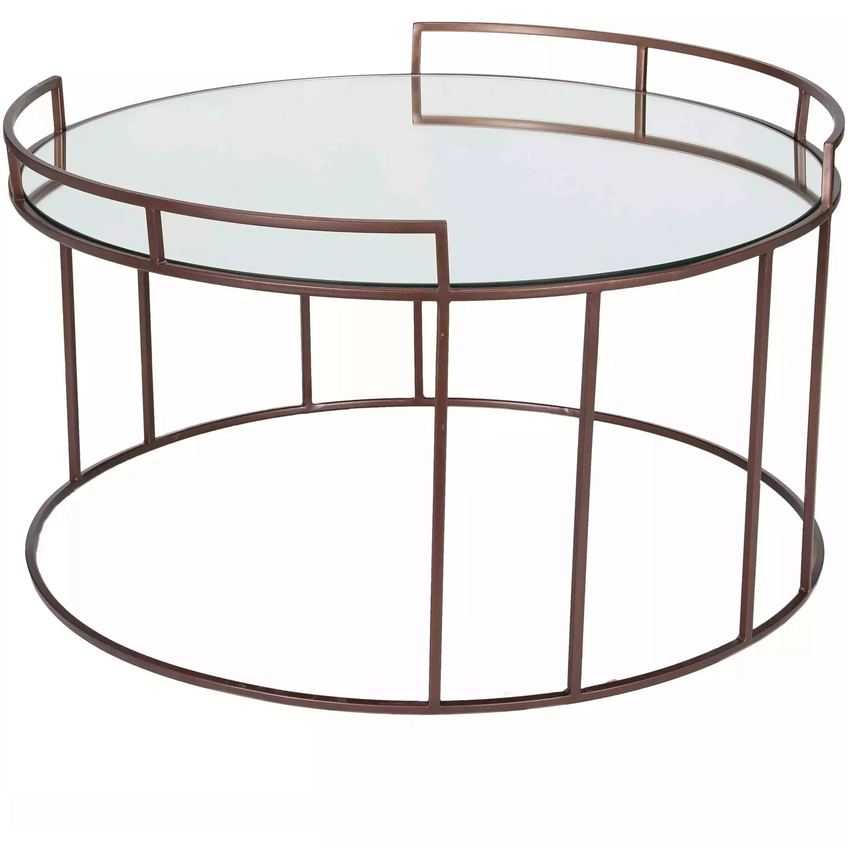 Surya Gossamer Modern Mirrored Top Metallic Bronze Metal Base Round Coffee Table GSS-002 - Image 2