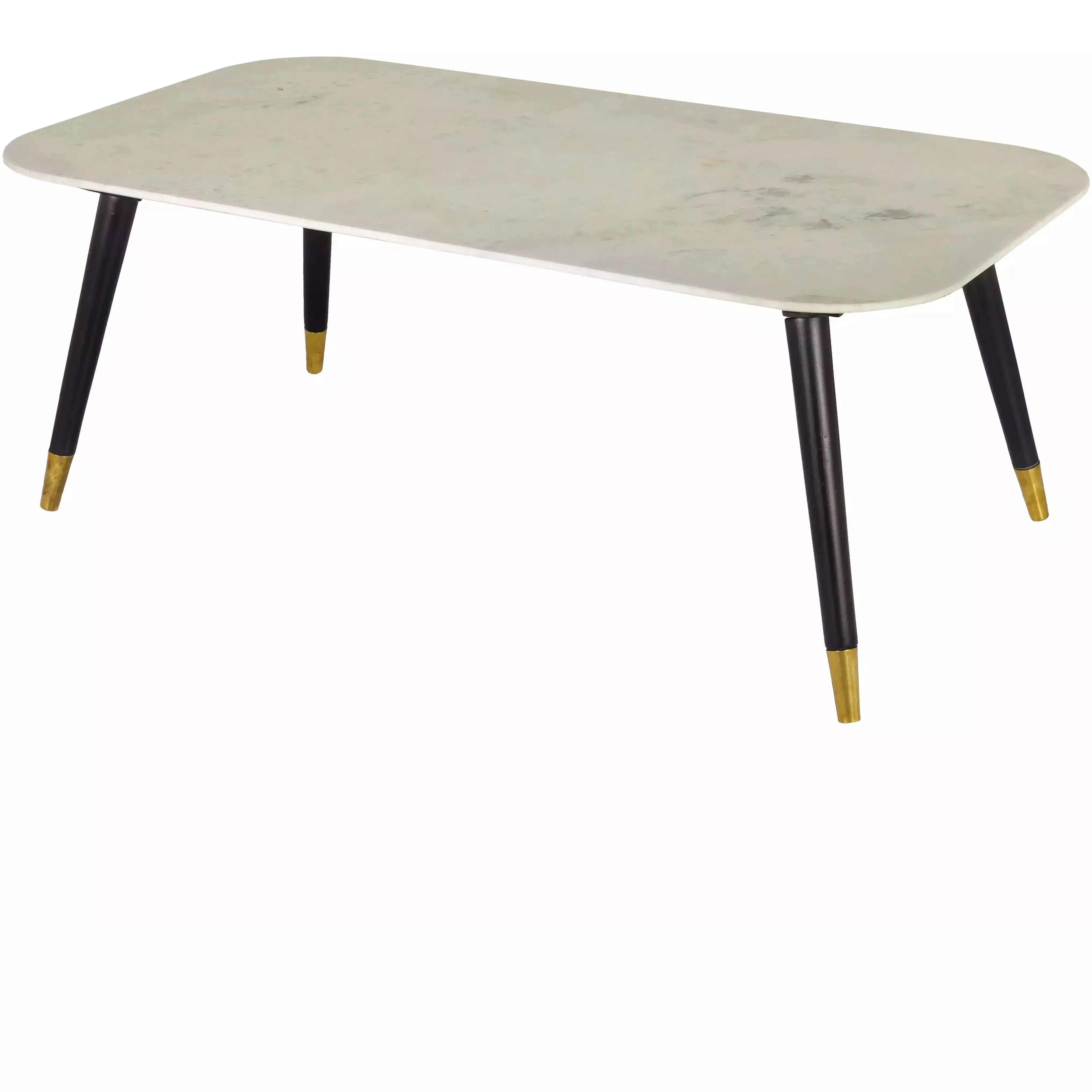 Surya Grandeur Modern White Marble Top With Black Wood & Brass Base Coffee Table GUR-001 - Image 1