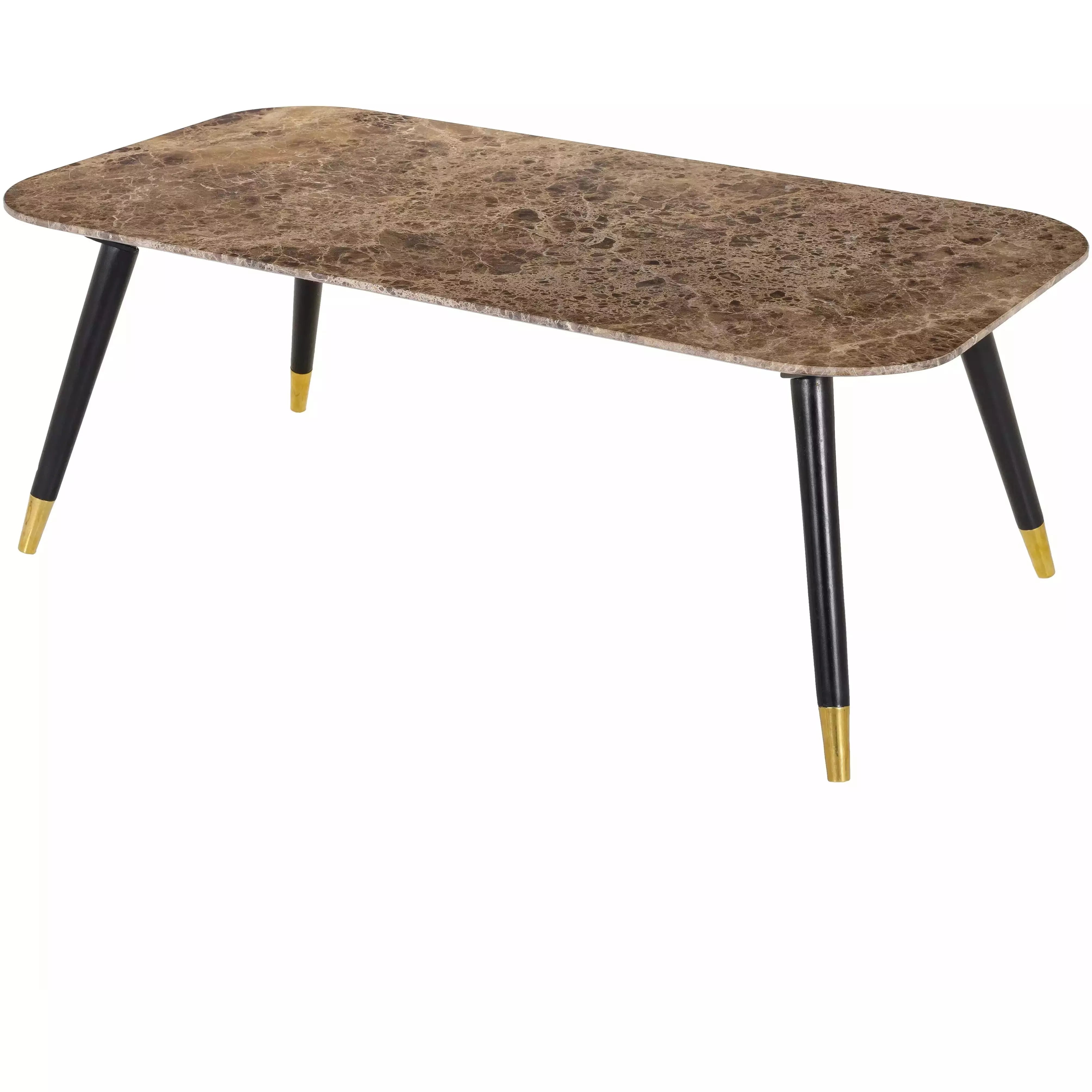 Surya Grandeur Modern Brown Marble Top With Black Wood & Brass Base Coffee Table GUR-002 - Image 1