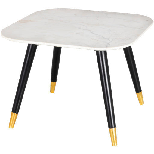 Surya Grandeur White Marble Top With Black Wood Base & Brass Feet Accent Side Table GUR-003 - Image 2