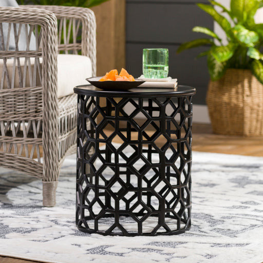 Surya Hale Modern Black Metal Round Accent Side Table HALE-108