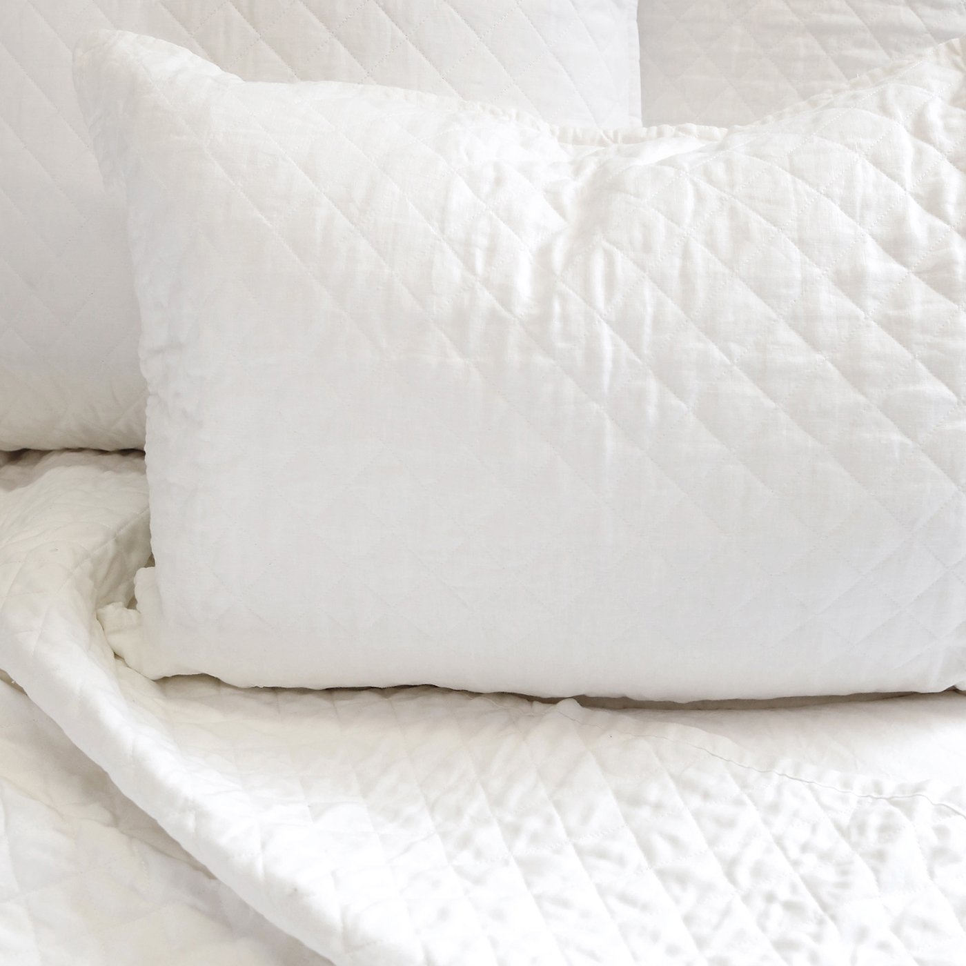 Pom Pom at Home Hampton White Linen Diamond Quilted Coverlet and Pillow Shams ~ Available in Twin, Queen and King Sized - Image 2