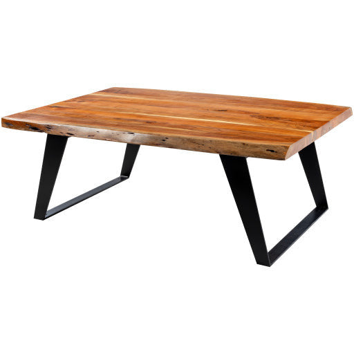 Surya Halden Modern Brown Wood Top With Black Metal Base Coffee Table HEN-002 - Image 1