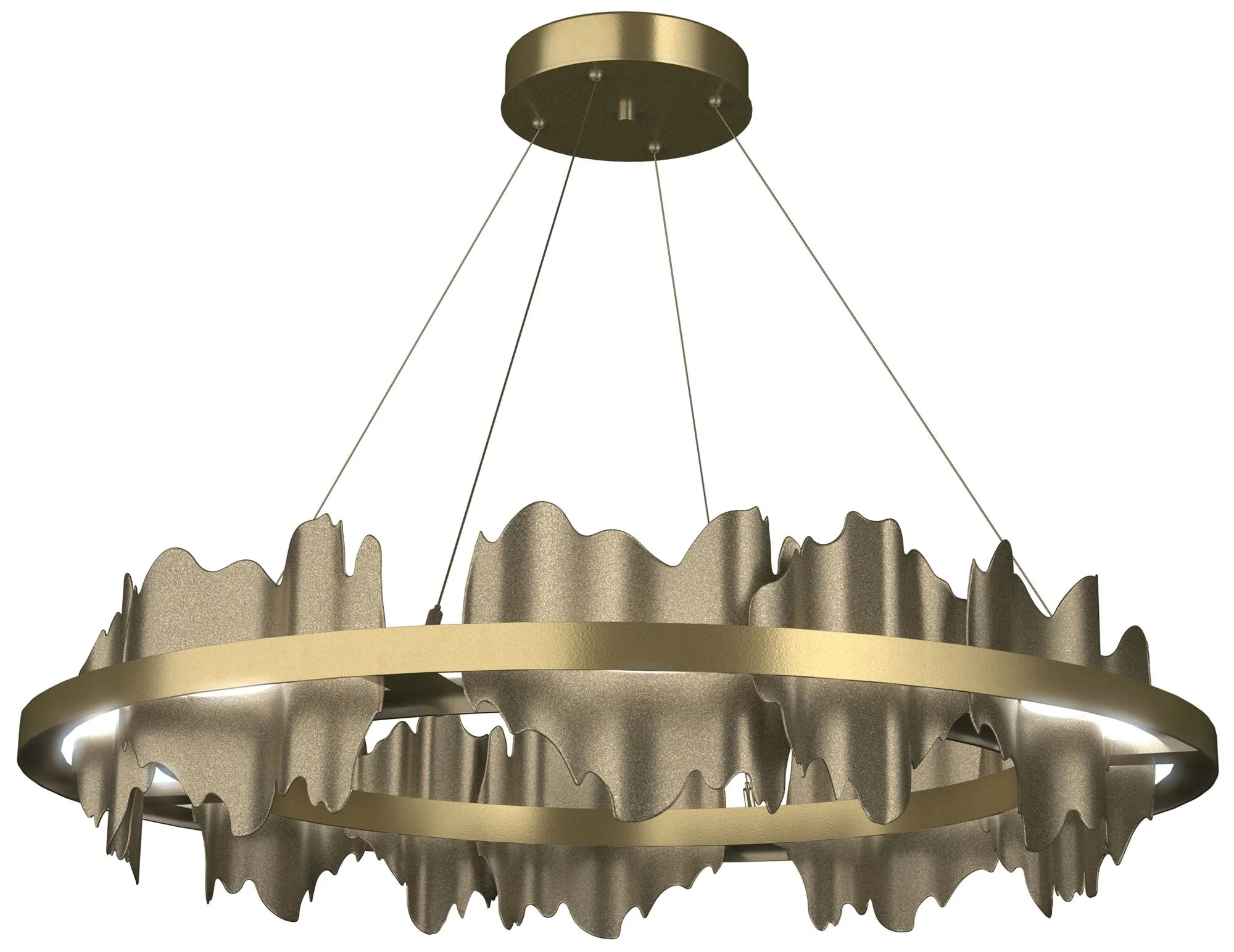 Hildene 38"W Soft Gold Accented Circular Modern Brass Standard LED Pen - Image 1