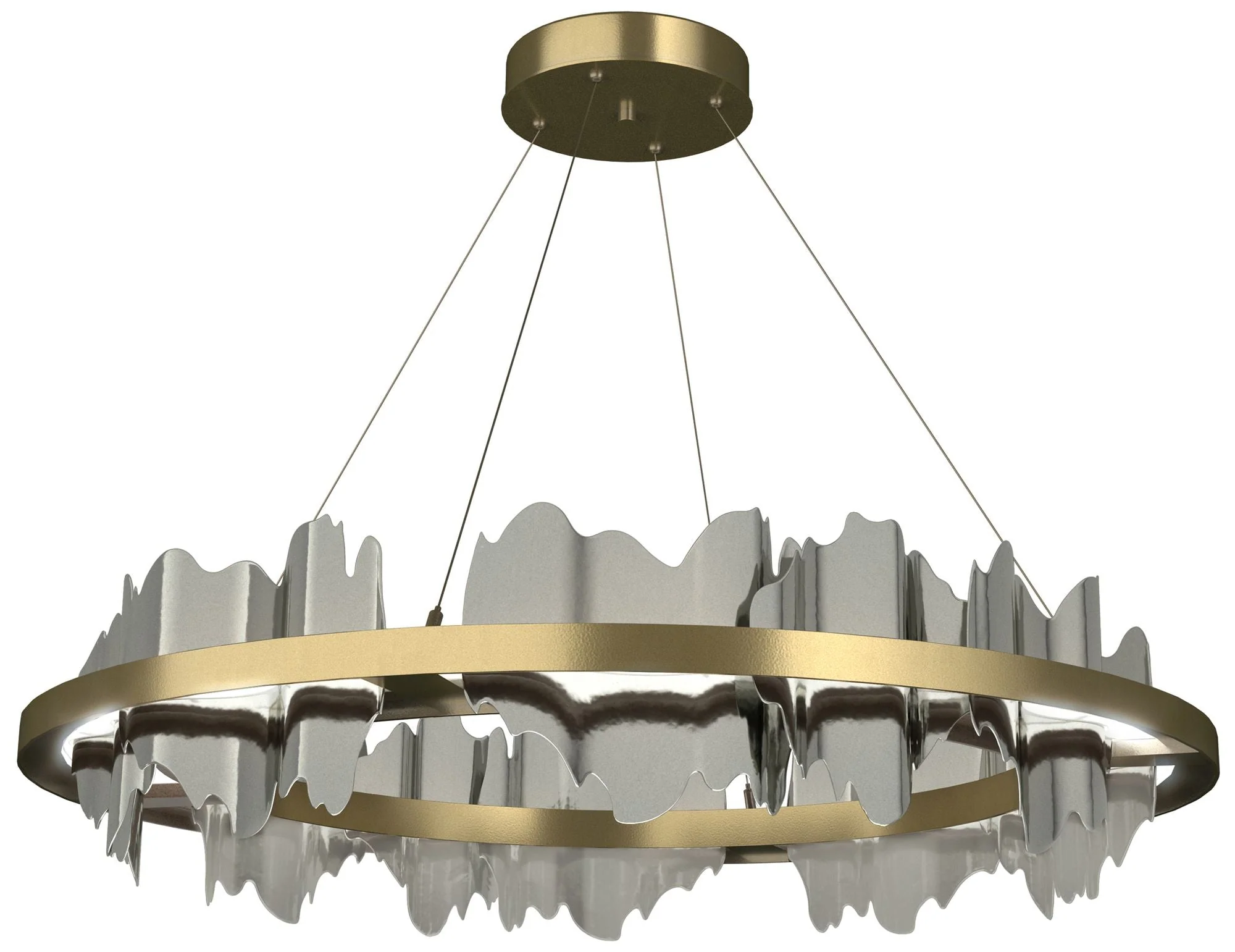 Hildene 38"W Sterling Accented Circular Modern Brass Standard LED Pend - Image 1