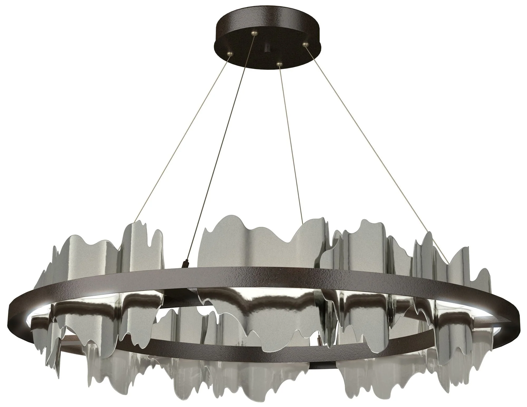 Hildene 38"W Sterling Accented Circular Oiled Bronze Standard LED Pend - Image 1
