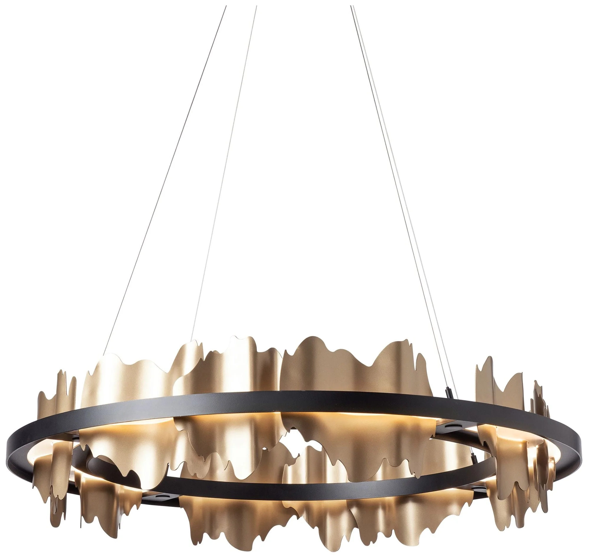 Hildene Circular LED Pendant - Black - Gold Accents - Standard Height - Image 1