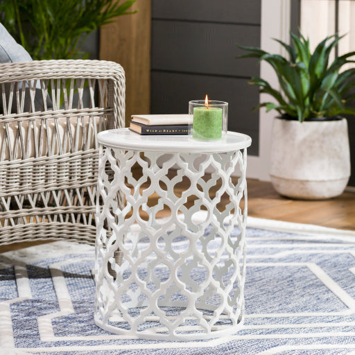 Surya Hammett Modern White Metal Round Accent Side Table HMMT-104