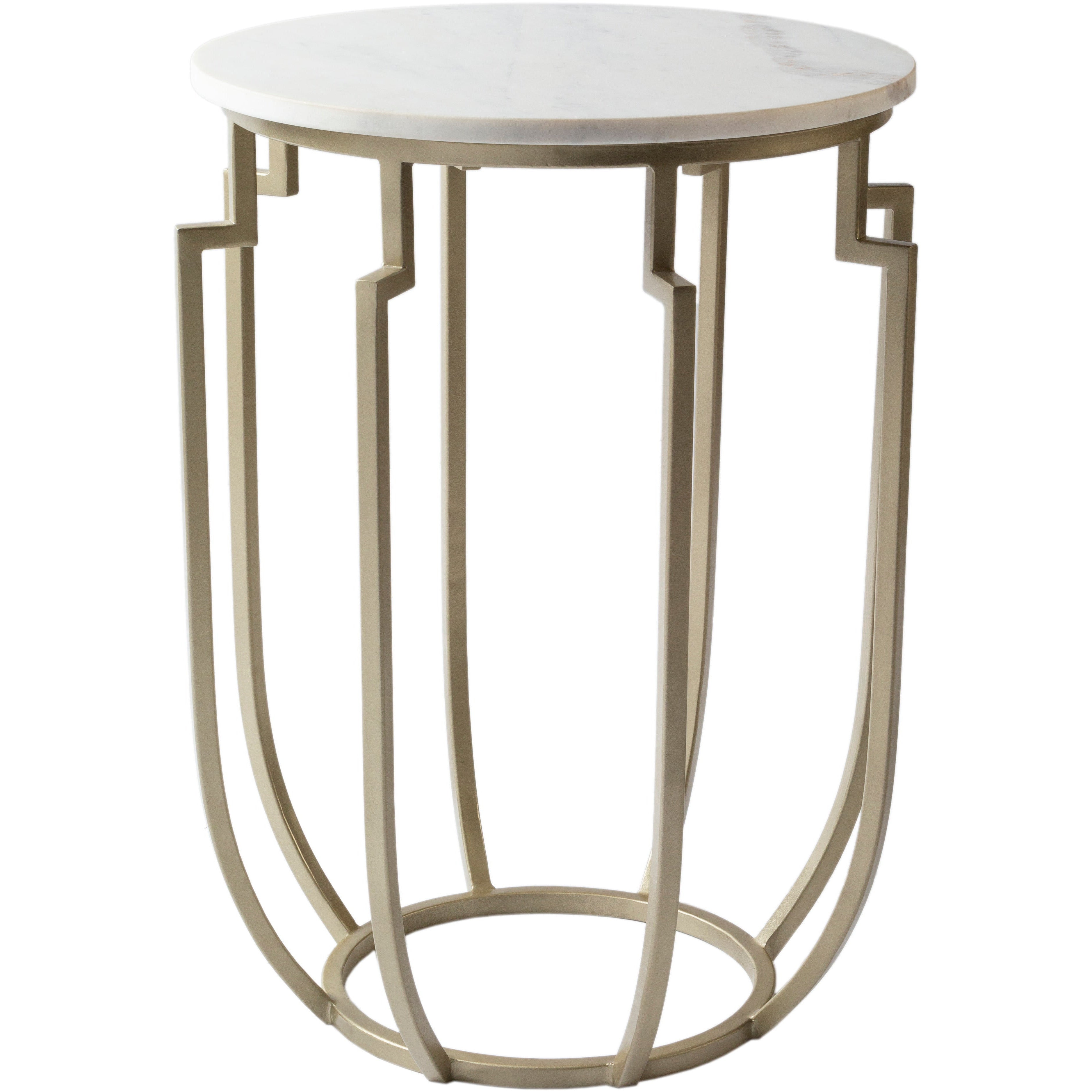 Surya Hendrix Modern White Marble Top With Champagne Metal Base Round Accent Side Table HNX-001 - Image 1