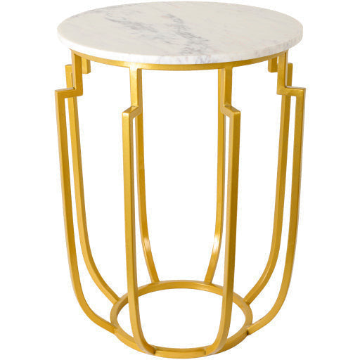 Surya Hendrix Modern White Marble Top With Gold Metal Base Round Accent Side Table HNX-003 - Image 2