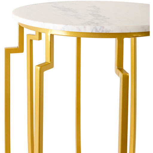Surya Hendrix Modern White Marble Top With Gold Metal Base Round Accent Side Table HNX-003 - Image 3