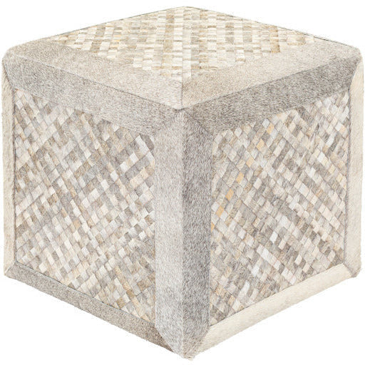 Surya Houston Modern Rustic Hair On Hide Gray, Charcoal & Taupe Patchwork Ottoman HOPF-001 - Image 2