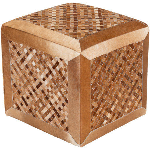 Surya Houston Modern Rustic Hair On Hide Brown & Tan Patchwork Leather Ottoman  HOPF-002 - Image 2