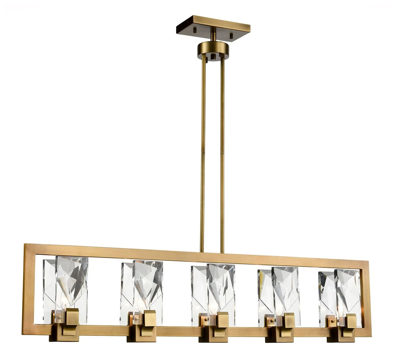 Horizon 5-Light 46 Inch Sleek Linear Aged Brass Crystal Chandelier - Image 1