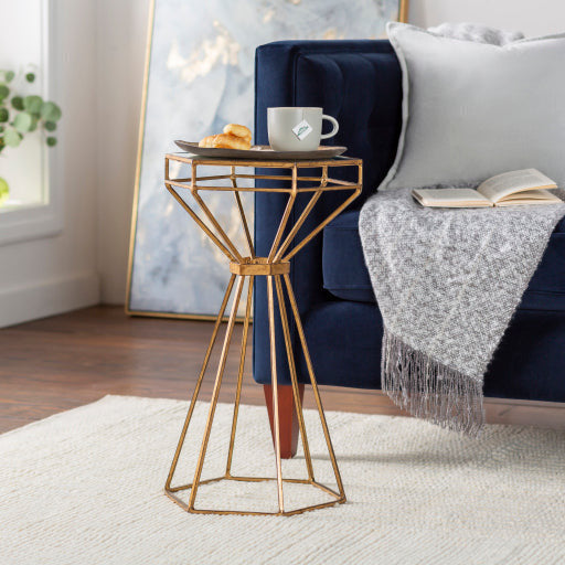 Surya Hour Glass Modern Glass Top With Gold Metal Base Round Accent Side Table HRG-001 - Image 1