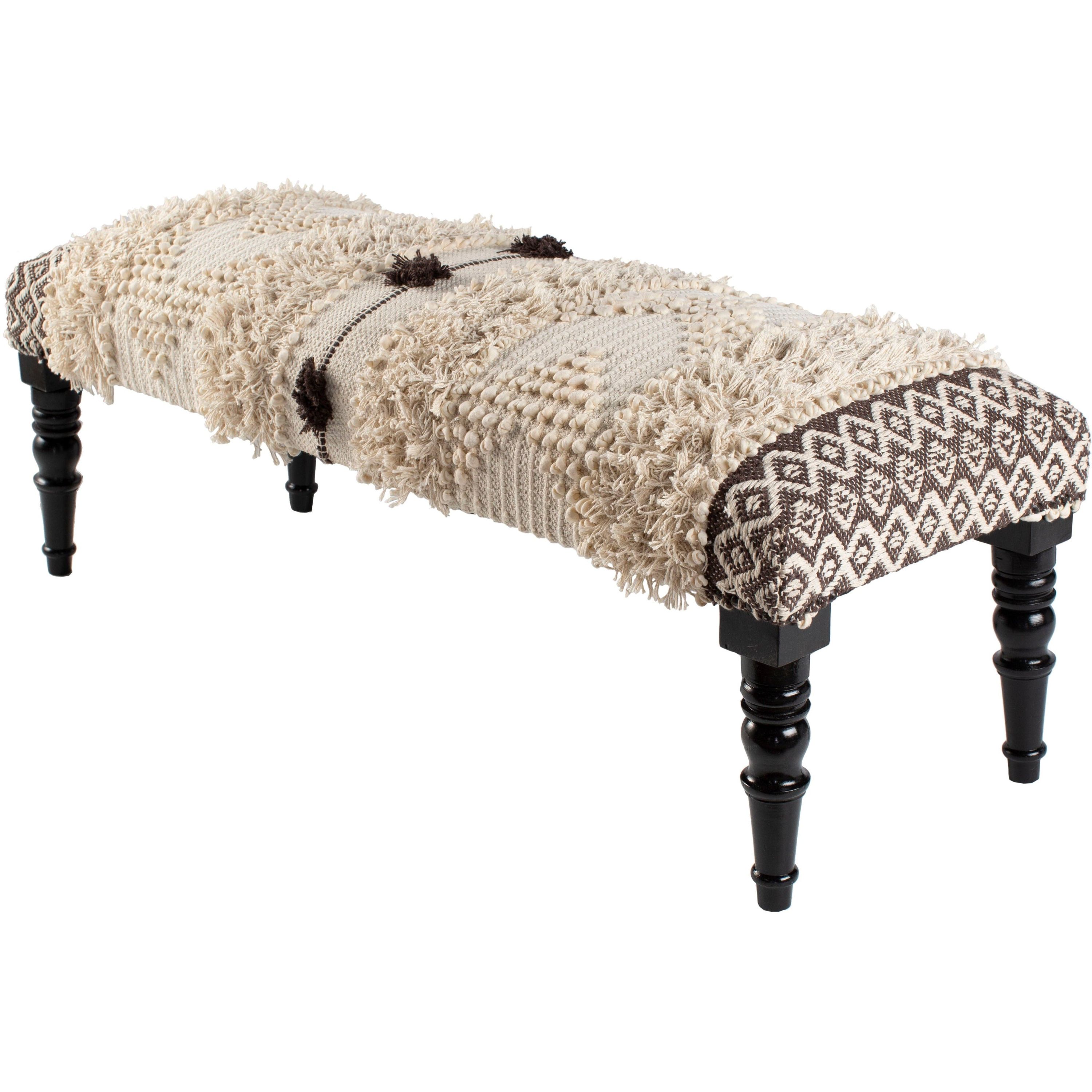 Surya Haarlem Modern Boho Bench With Dark Brown Wood Base HRM-001 - Image 1