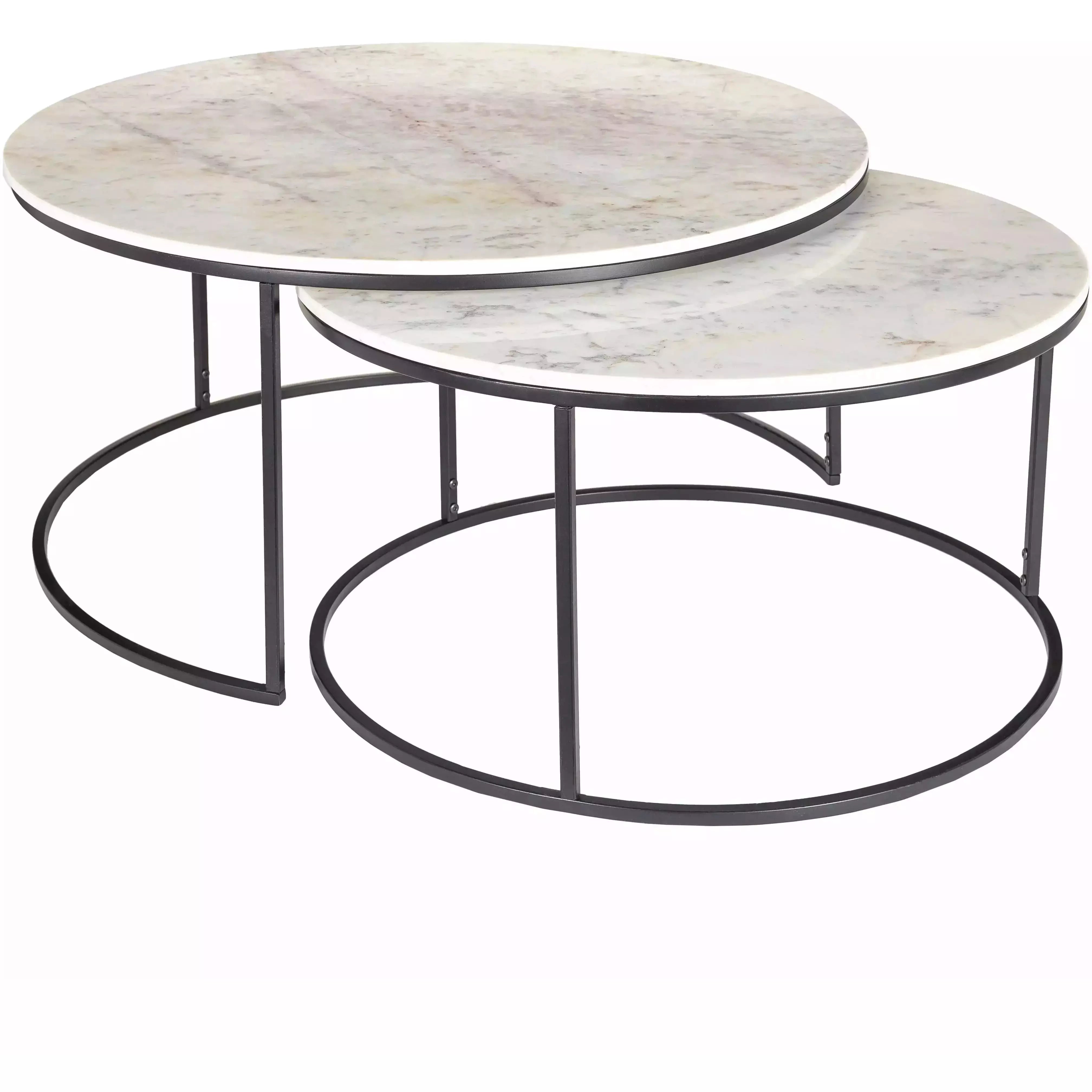 Surya Hearthstone Modern White Marble With Black Base Round Nesting Coffee Tables HTS-005 - Image 2