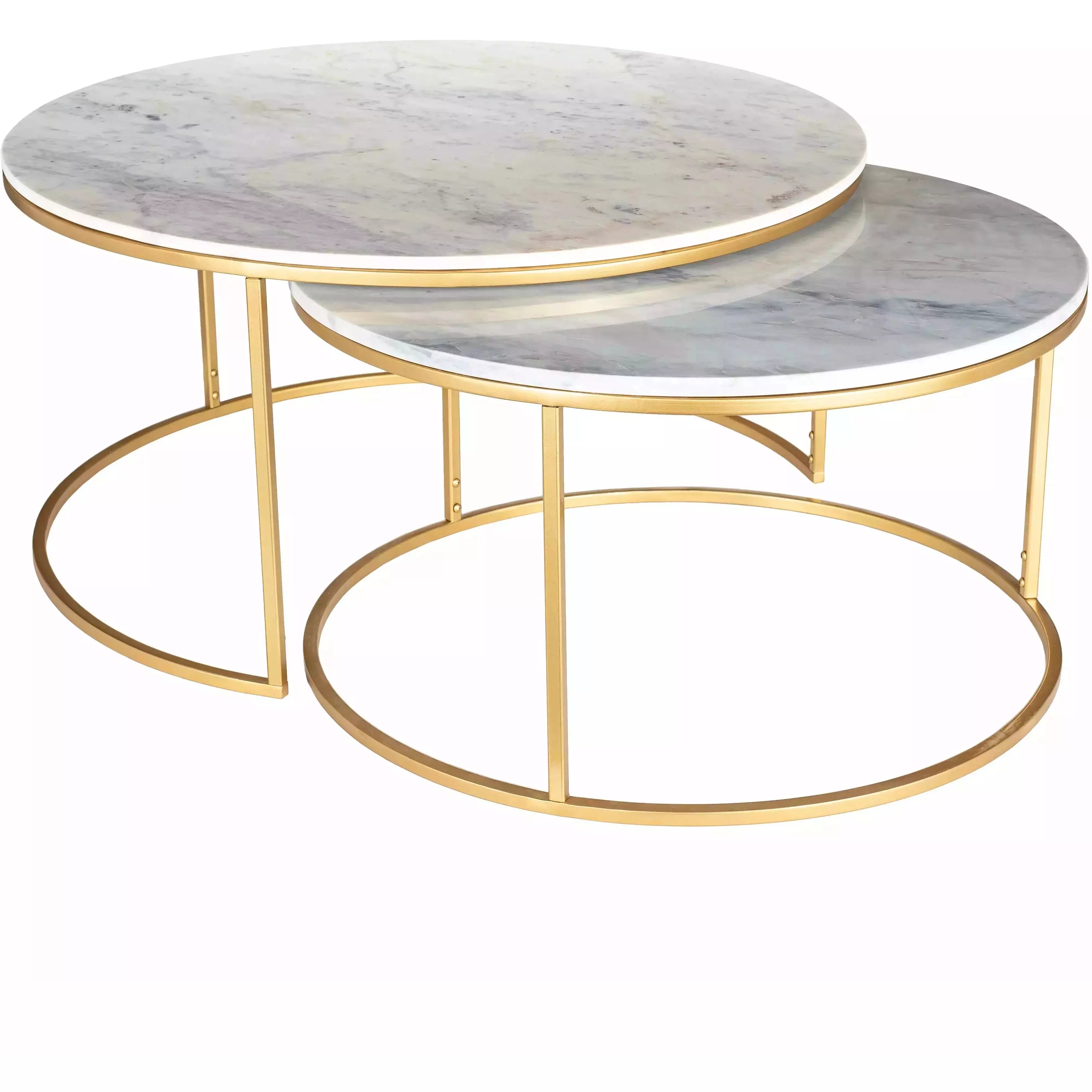 Surya Hearthstone Modern White Marble Top With Gold Base Round Nesting Coffee Tables HTS-006 - Image 2