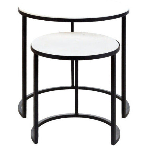 Surya Hearthstone Modern Marble Top With Black Metal Base Set of 2 Nesting Accent Side Tables HTS-001 - Image 2
