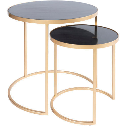 Surya Hearthstone Modern Black Granite Top With Metallic Gold Metal Base Set of 2 Nesting Accent Side Tables HTS-003 - Image 2