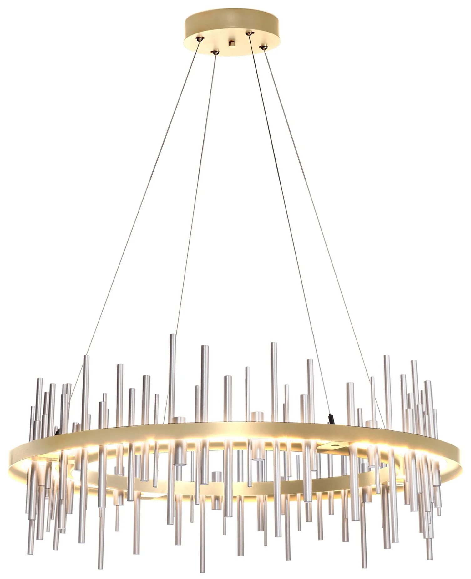 Hubbardton Forge Cityscape 38" Silver and Gold LED Ring Chandelier - Image 1