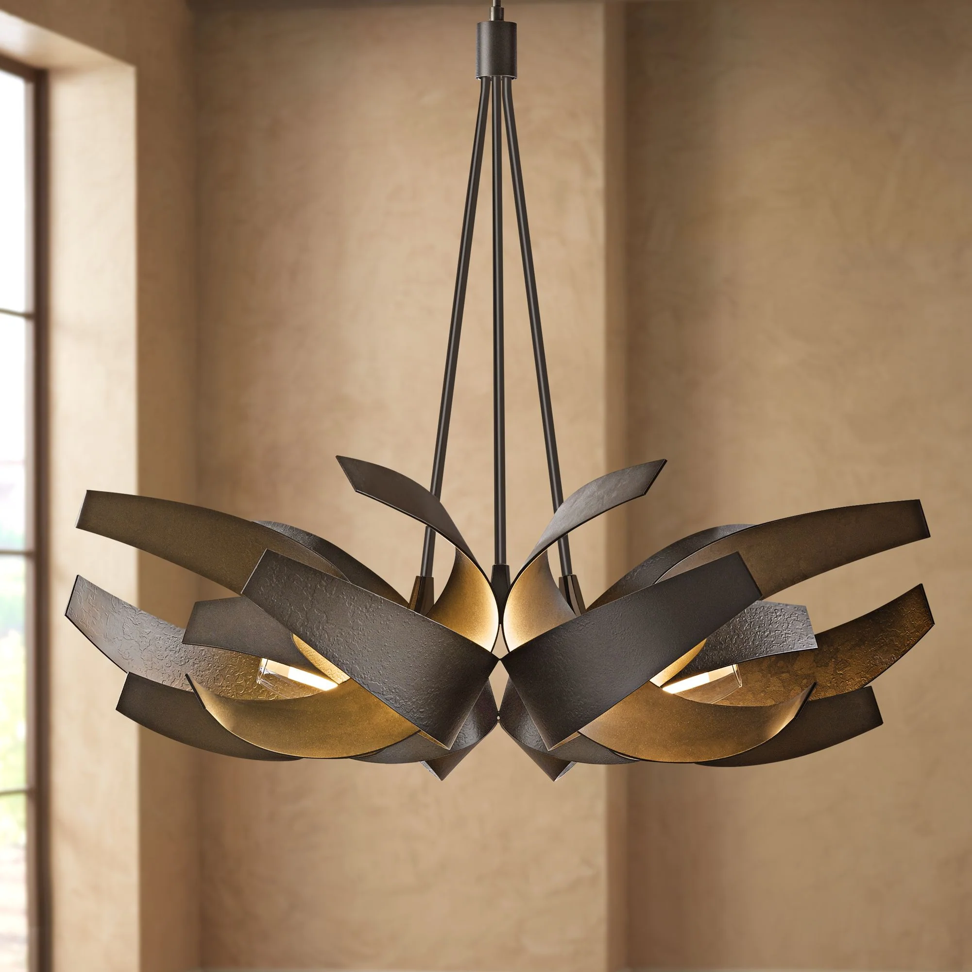 Hubbardton Forge Corona 35"W Smoke 6-Light Chandelier - Image 1