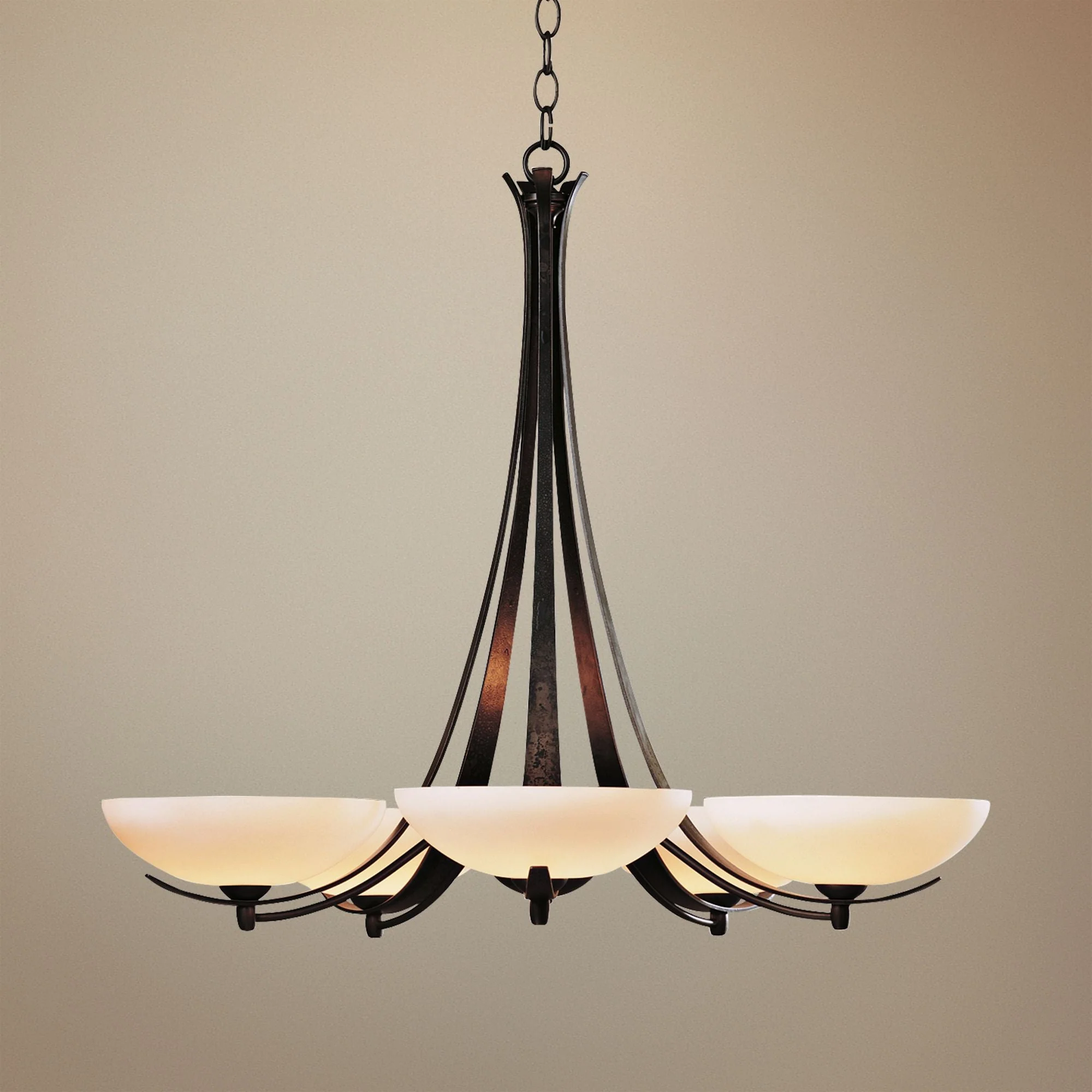 Hubbardton Forge Dark Smoke Five Light Opal Chandelier - Image 1