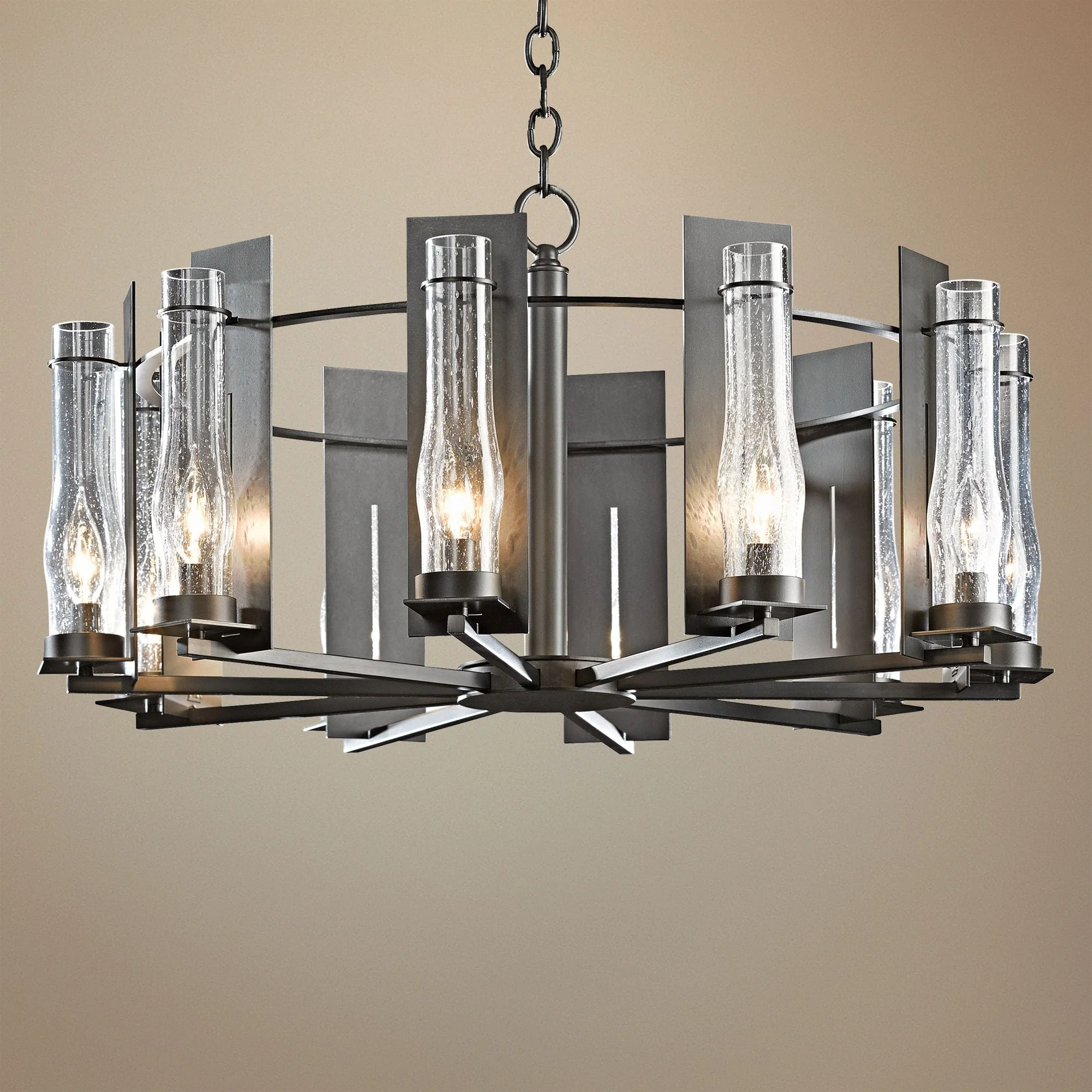 Hubbardton Forge New Town 30"W Smoke 10-Light Chandelier - Image 1