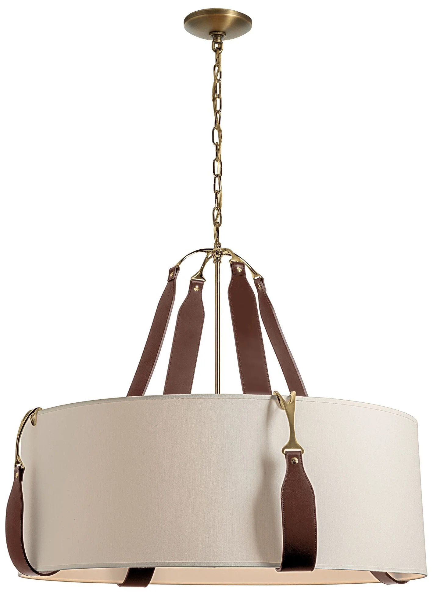 Hubbardton Forge Saratoga 32" Wide Leather and Antique Brass Pendant - Image 1