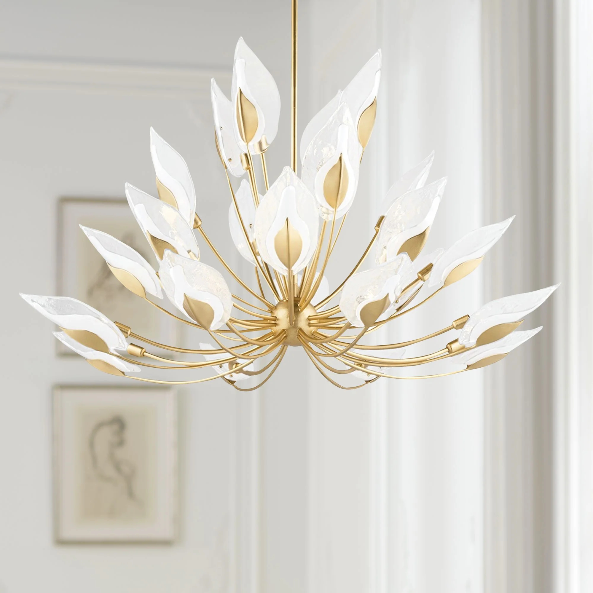 Hudson Valley Blossom 55" Wide Gold Leaf Chandelier - Image 1