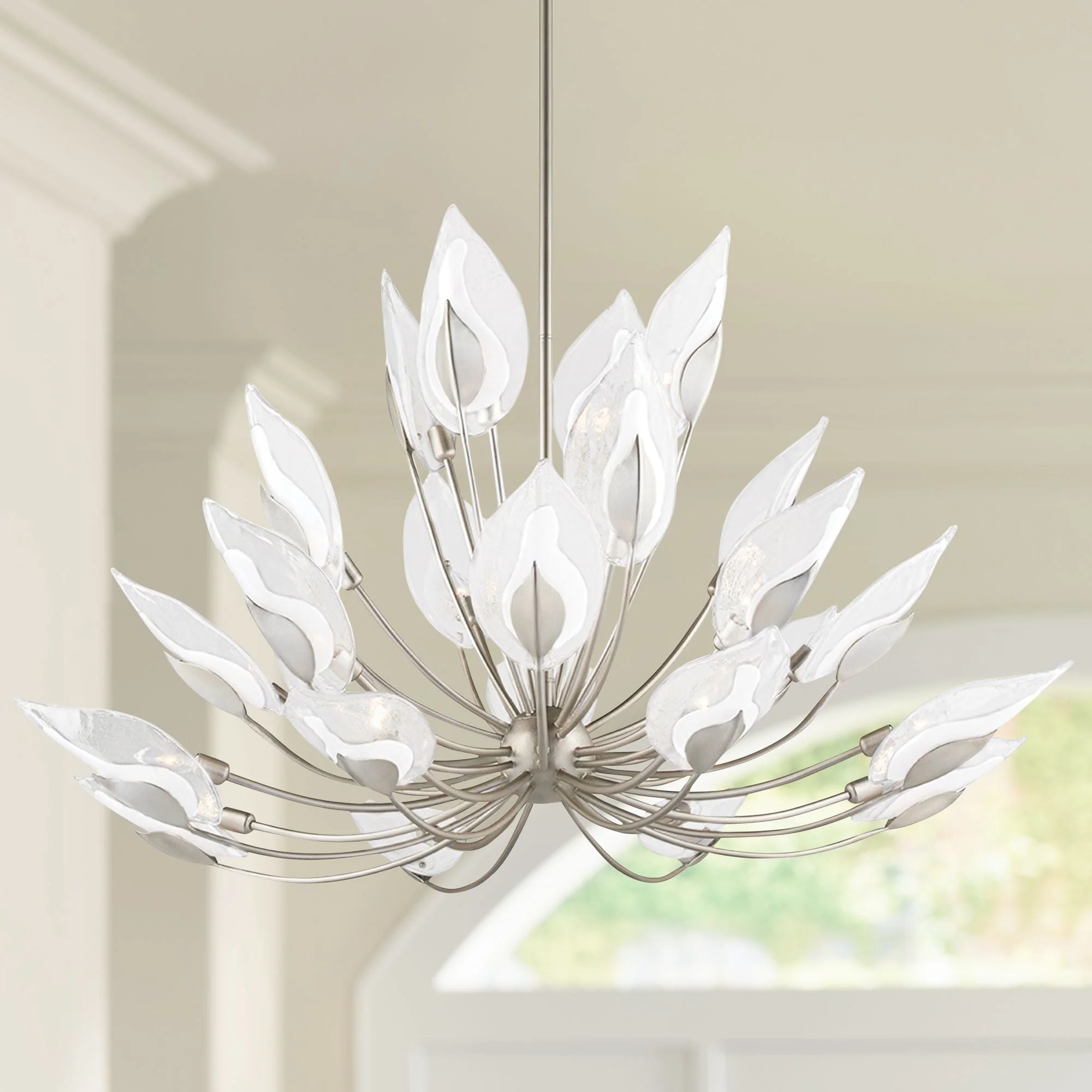 Hudson Valley Blossom 55" Wide Silver Leaf Chandelier - Image 1