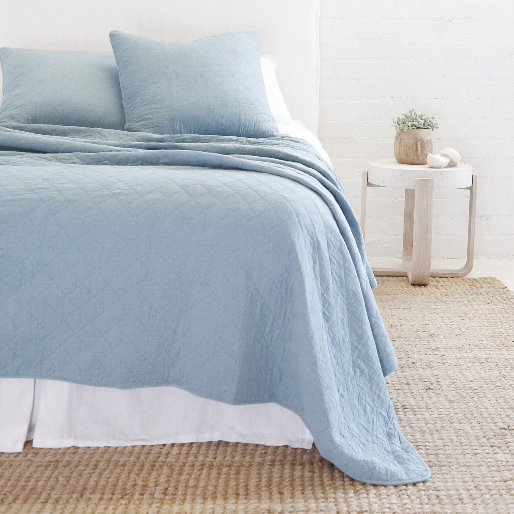 Pom Pom at Home Huntington Dusty Blue Coverlet and Euro Shams ~ Available in Queen and King Sizes - Image 1