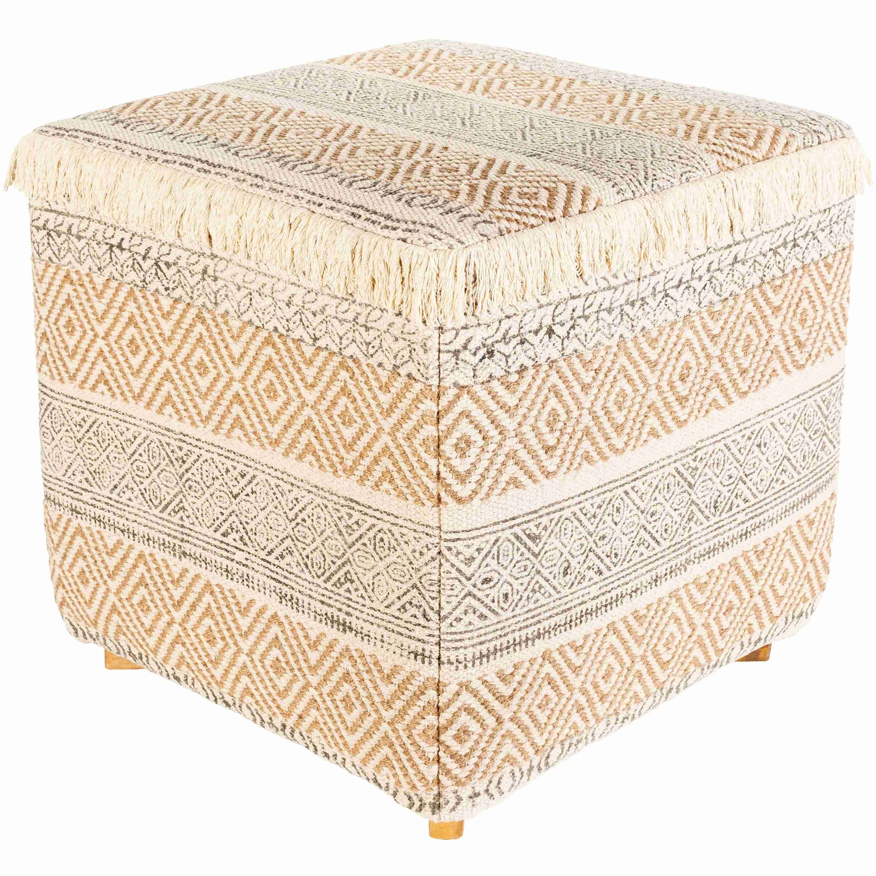 Surya Isaiah Modern Boho Cream, Tan & Charcoal Jute Pouf Ottoman IIH-001 - Image 2