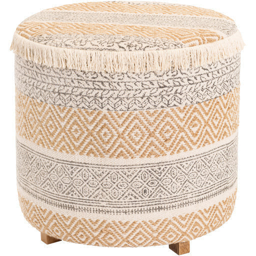 Surya Isaiah Modern Boho Cream, Tan & Charcoal Jute Pouf Ottoman IIH-002 - Image 2