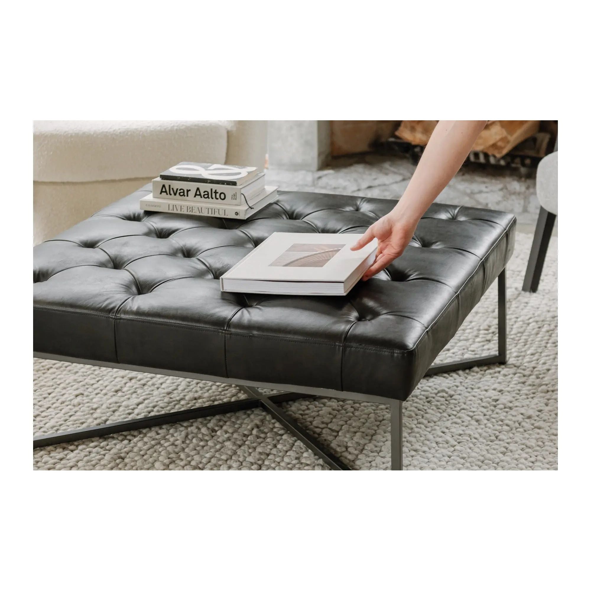 Moe’s Home Collection Thad Black Leather Ottoman - Image 3