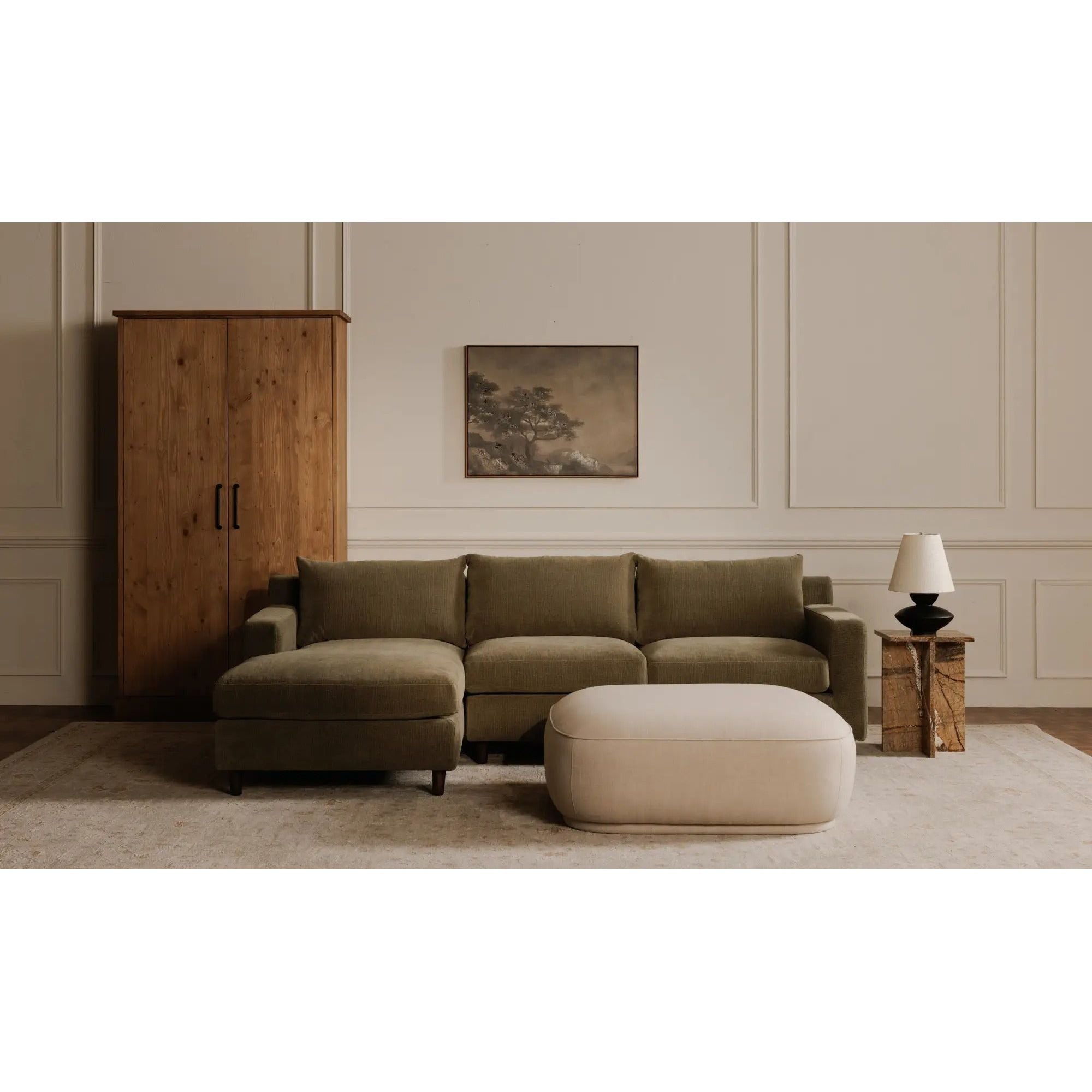 Moe’s Home Collection Marion Beige Square Ottoman - Image 1