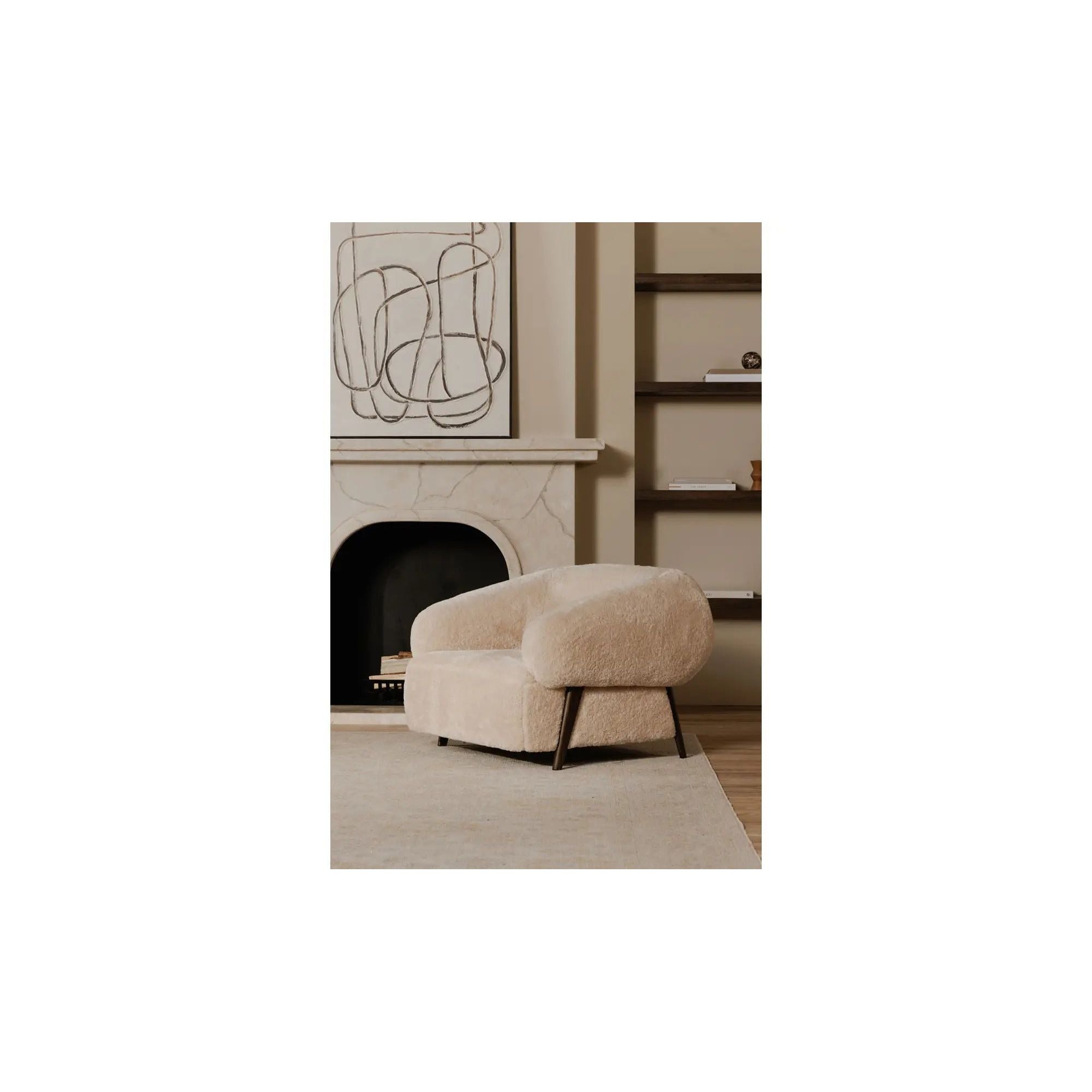 Moe’s Home Collection Devlin Cream Faux Fur Lounge Chair