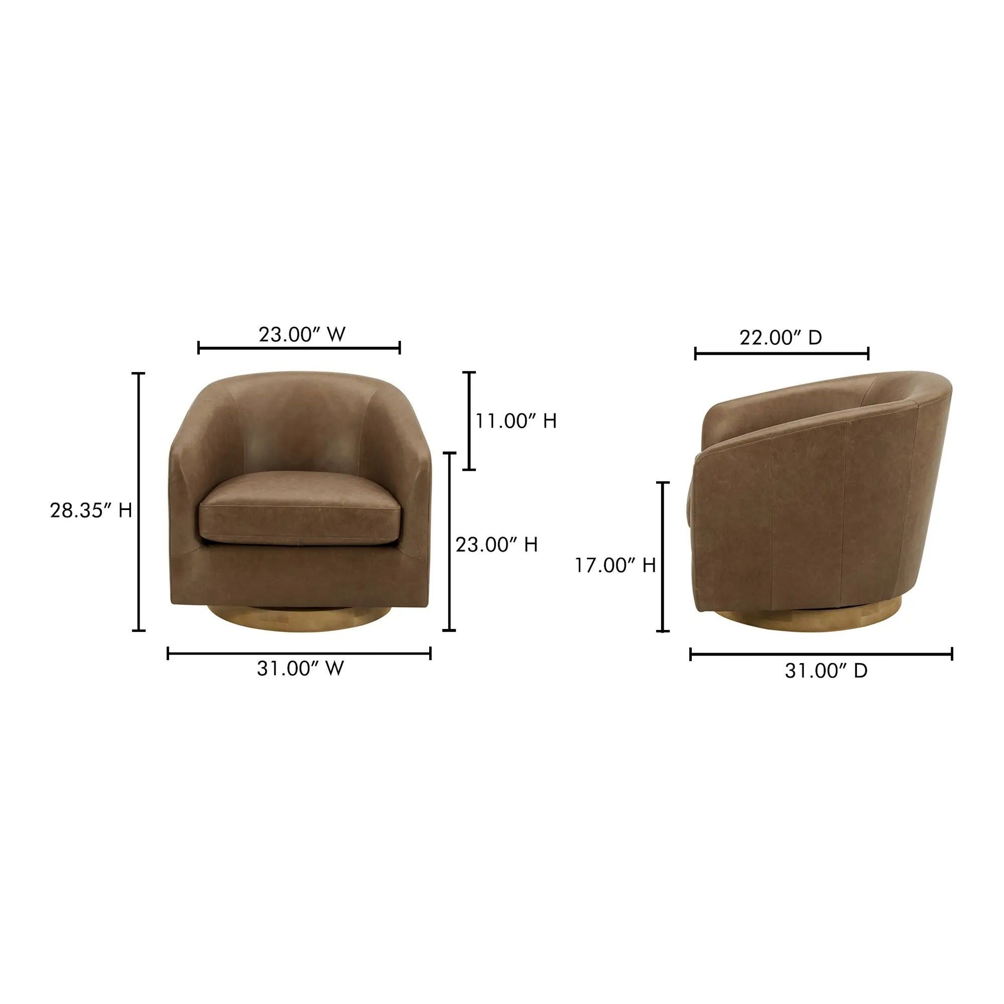 Moe's Home Collection Oscy Tan Leather Swivel Chair - Image 3