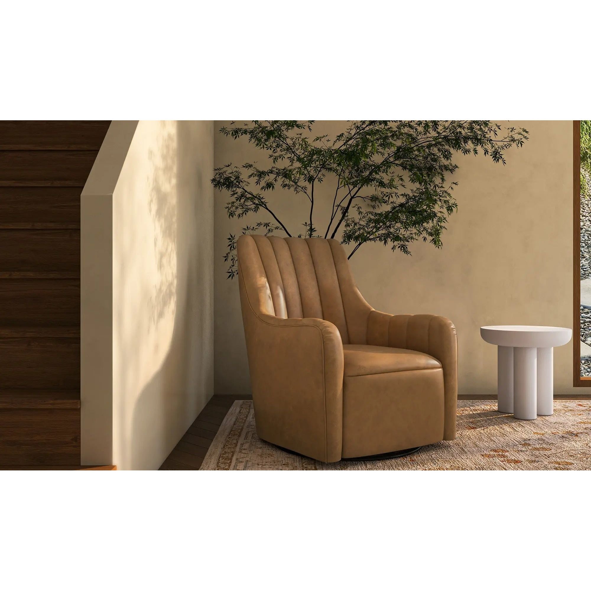 Moe’s Home Collection Bowie Tan Leather Swivel Chair
