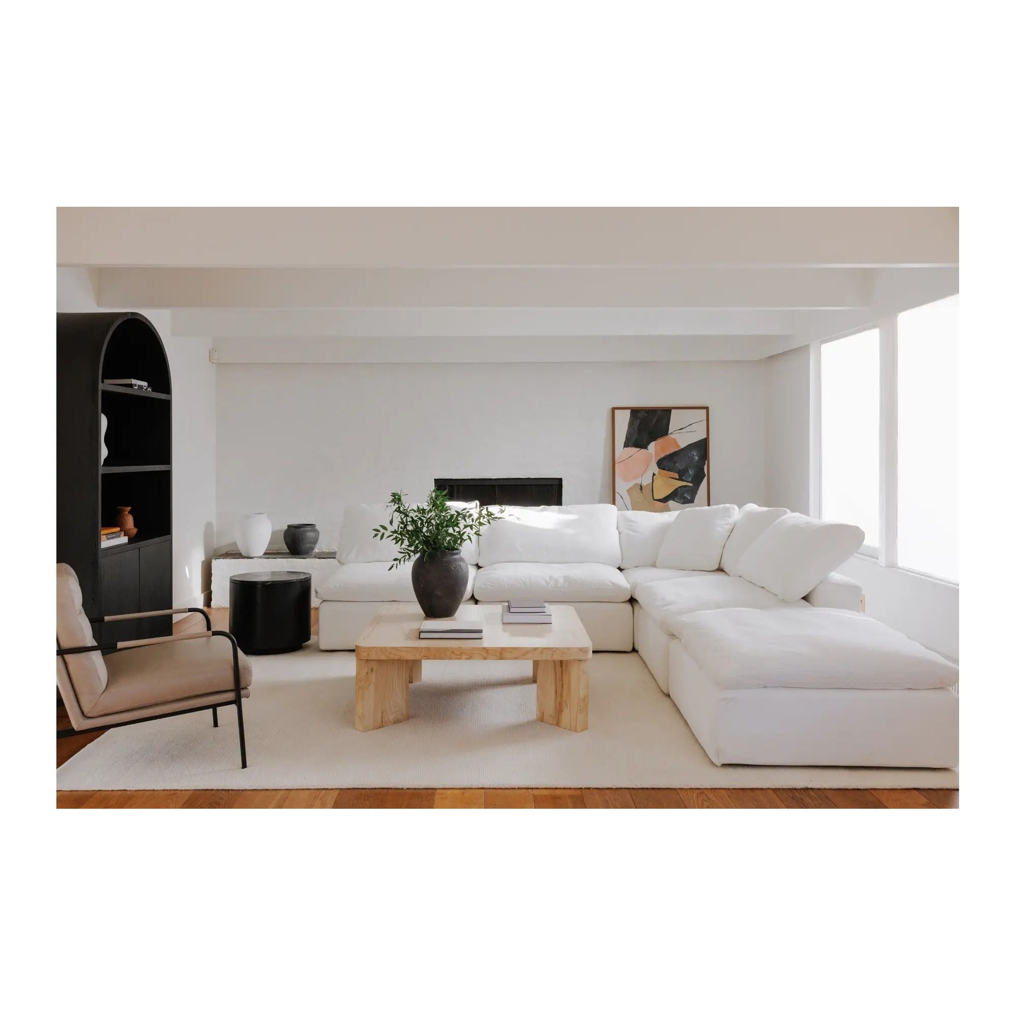 Moe’s Home Collection Clay Cream White Performance Fabric Ottoman - Image 2